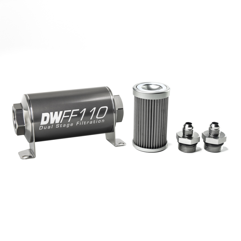 DeatschWerks Stainless Steel 6AN 40 Micron Universal Inline Fuel Filter Housing Kit (110mm) - 8-03-110-040K-6