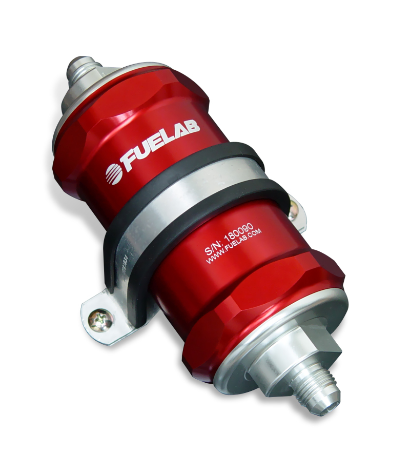 Fuelab 818 In-Line Fuel Filter Standard -6AN In/Out 100 Micron Stainless - Red - 81821-2