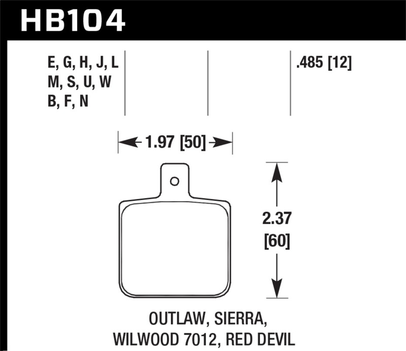 Hawk DTC-60 Wilwood DL Single Outlaw w/ 0.156in Center Hole Race Brake Pads - HB104G.485
