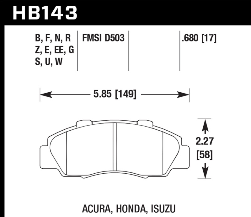 Hawk 97-99 Acura CL / 91-95 Legend / 91-97 Honda Accord / 97-01 CR-V HT-10 Race Front Brake Pad - HB143S.680