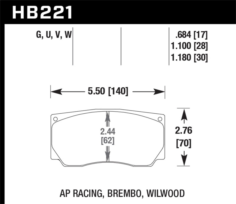 Hawk DTC-60 AP Racing/Wilwood Race Brake Pads - HB221G1.10