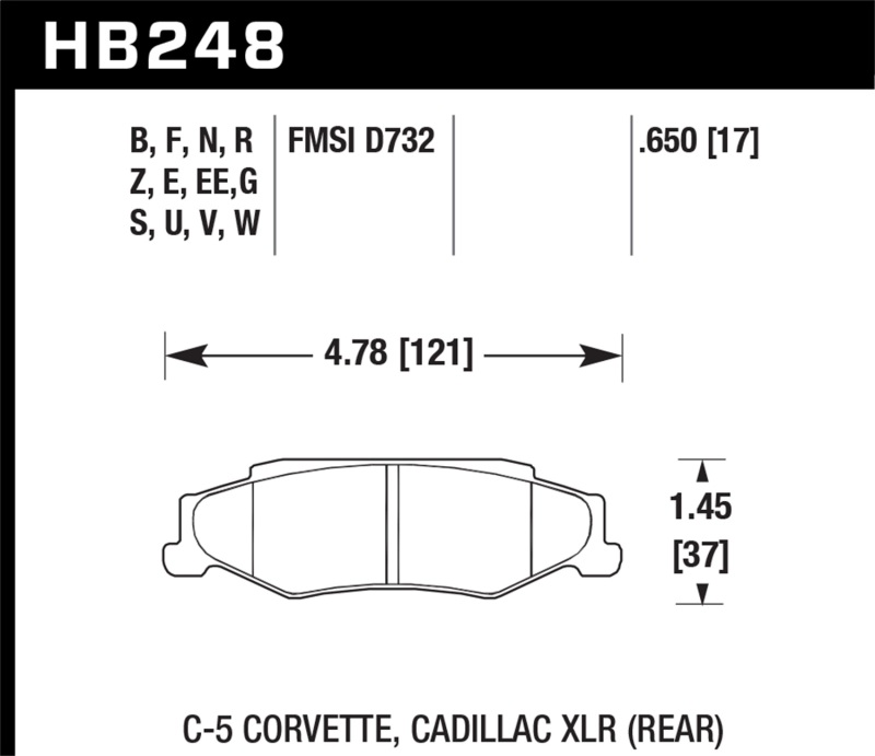 Hawk 97-12 Corvette/01-04 Z06/05-09 Z51 Blue 9012 Race Rear Brake Pads - HB248E.650