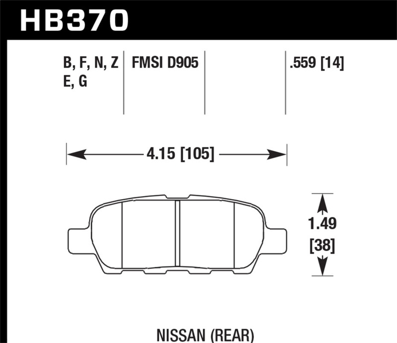 Hawk 03-07 350z / G35 / G35X w/o Brembo HP+ Street Rear Brake Pads - HB370N.559