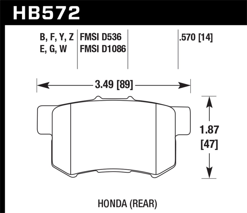 Hawk 02-04 Honda Civic Si / 99-08 Acura TL DTC-30 Race Rear Brake Pads - HB572W.570