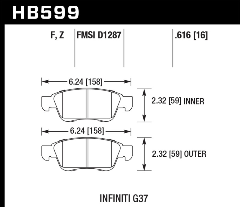 Hawk Infiniti G35 Sport/G37 HPS Street Front Brake Pads - HB599F.616