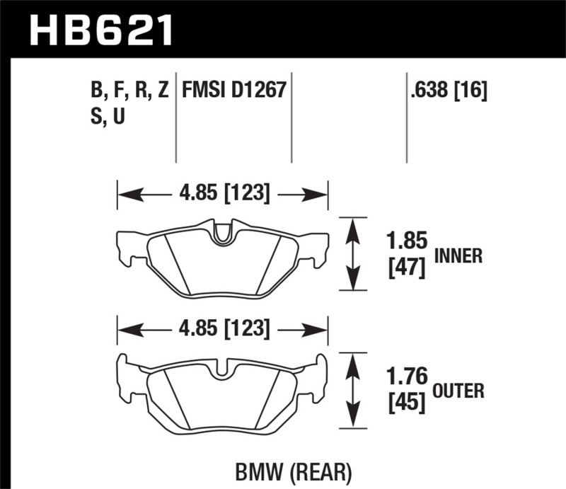 Hawk 08-11 BMW 128i / 10 BMW 323i / 07-11 BMW 328i / 07-11 BMW 328XI HPS Street Rear Brake Pads - HB621F.638