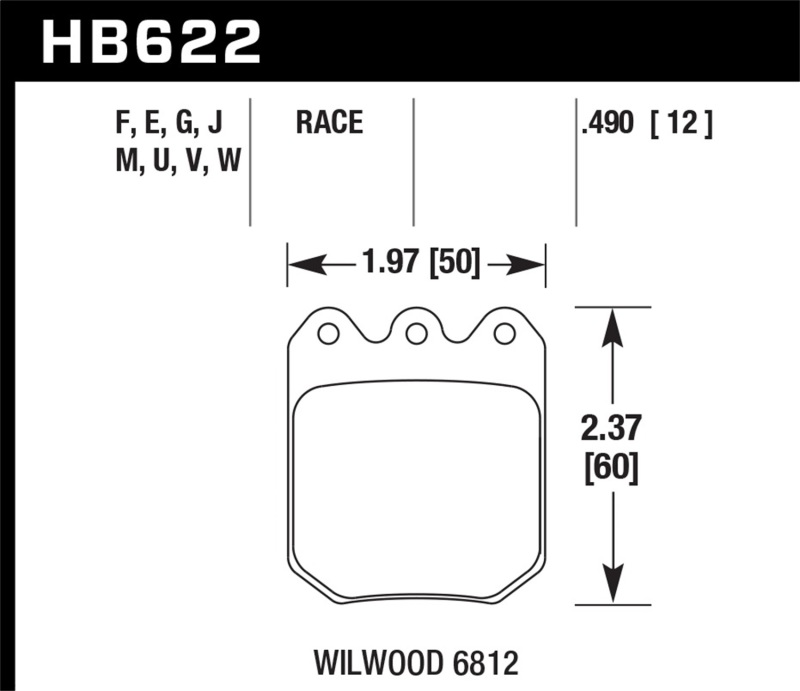 Hawk Wilwood DLS 6812 Black Race Brake Pads - HB622M.550