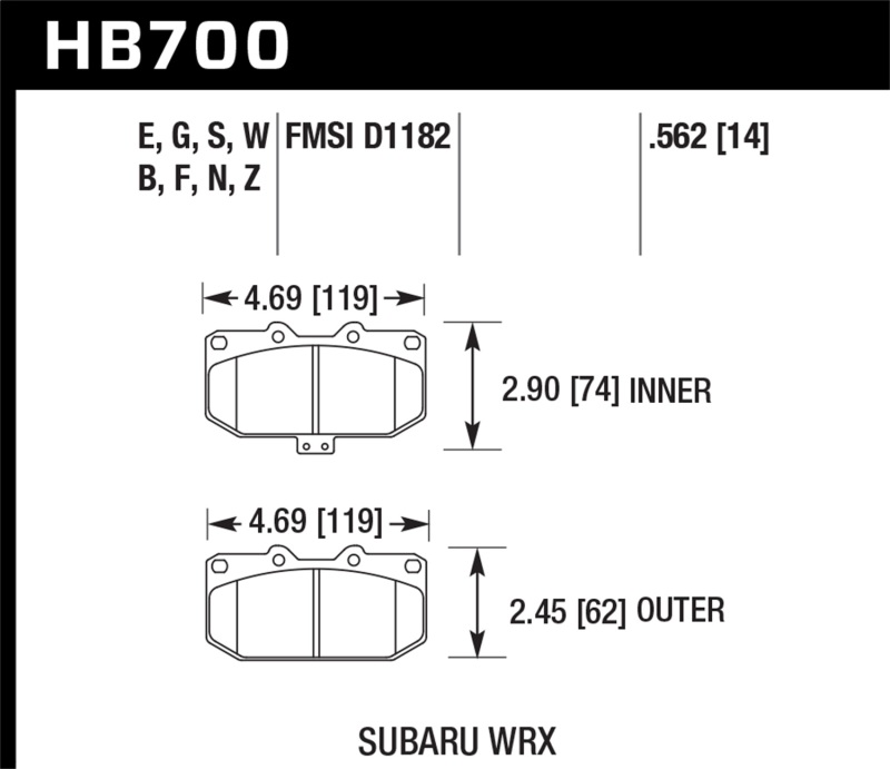 Hawk 06-07 Subaru Impreza WRX DTC-30 Front Race Brake Pads - HB700W.562