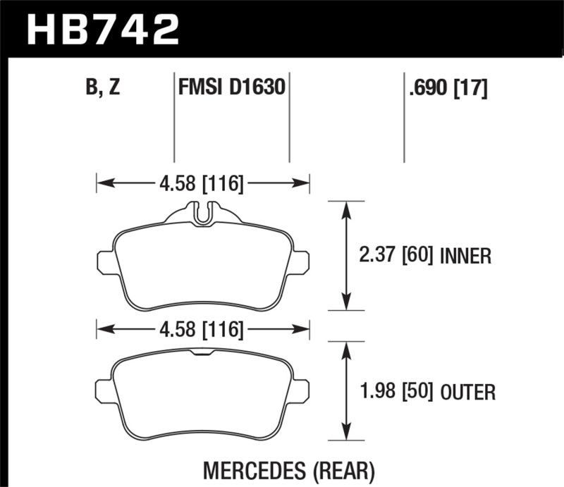 Hawk 12-15 Mercedes-Benz ML350/550 HPS 5.0 Rear Brake Pads - HB742B.690