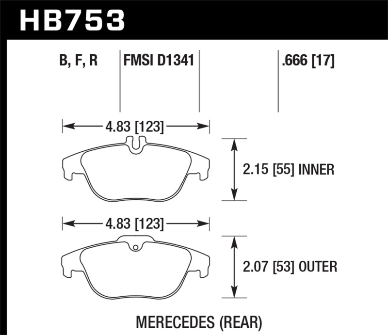 Hawk 12-15 Mercedes-Benz C250 / 08-15 Mercedes-Benz C300/C350 HPS 5.0 Rear Brake Pads - HB753B.666