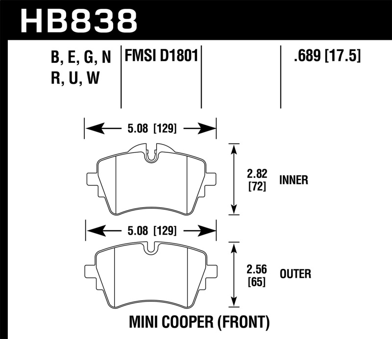 Hawk 14-17 Mini Cooper S HP+ Front Brake Pads - HB838N.689