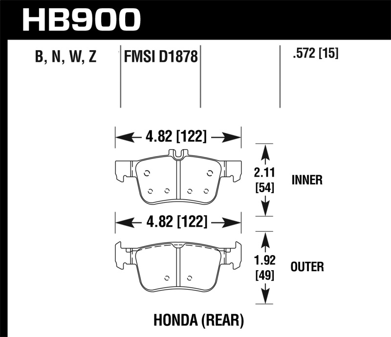 Hawk 16-17 Honda Civic Performance Ceramic Street Rear Brake Pads - HB900Z.572