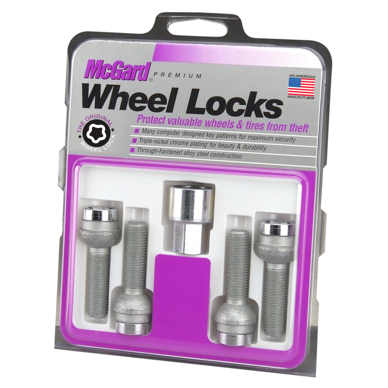 McGard Wheel Lock Bolt Set - 4pk. (Radius Seat) M12X1.5 / 17mm Hex / 23.3mm Shank Length - Chrome - 28175