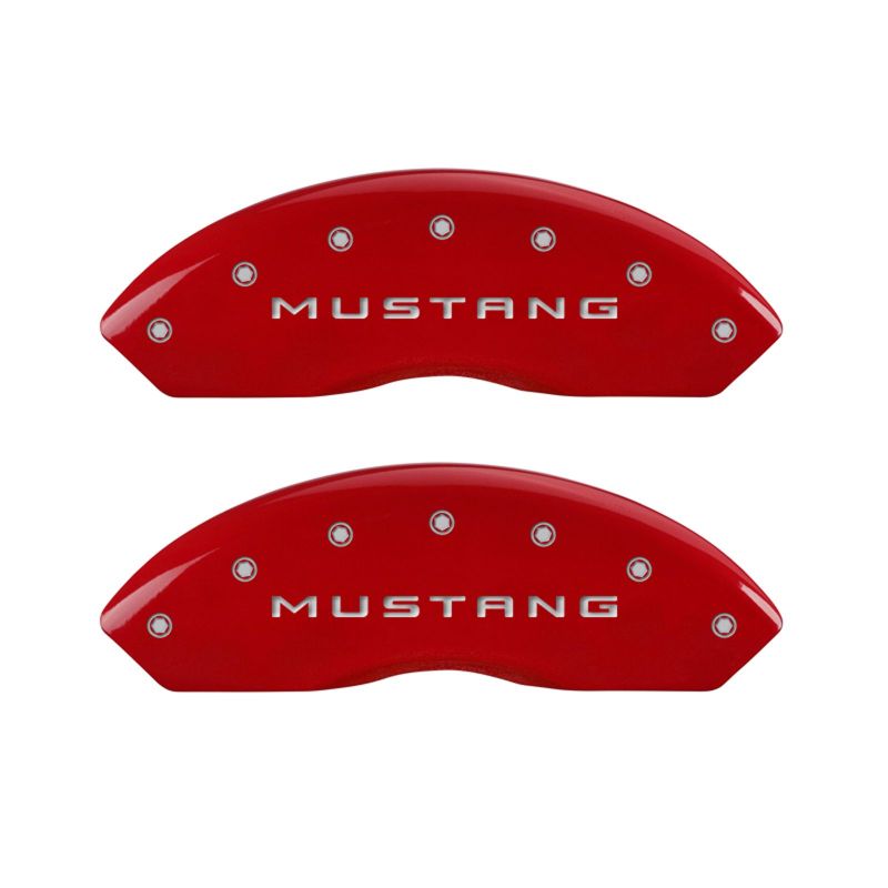 MGP 4 Caliper Covers Engraved Front Mustang Engraved Rear 50 Red finish silver ch - 10198SM50RD