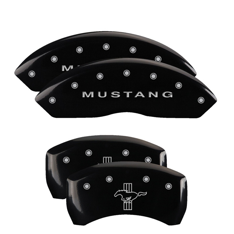 MGP 4 Caliper Covers Engraved Front Mustang Engraved Rear Bar & Pony Yellow finish black ch - 10198SMBPYL