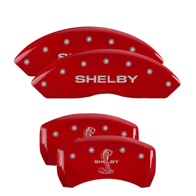 MGP 4 Caliper Covers Engraved Front Shelby Engraved Rear Tiffany Snake Red finish silver ch - 10198SSBYRD