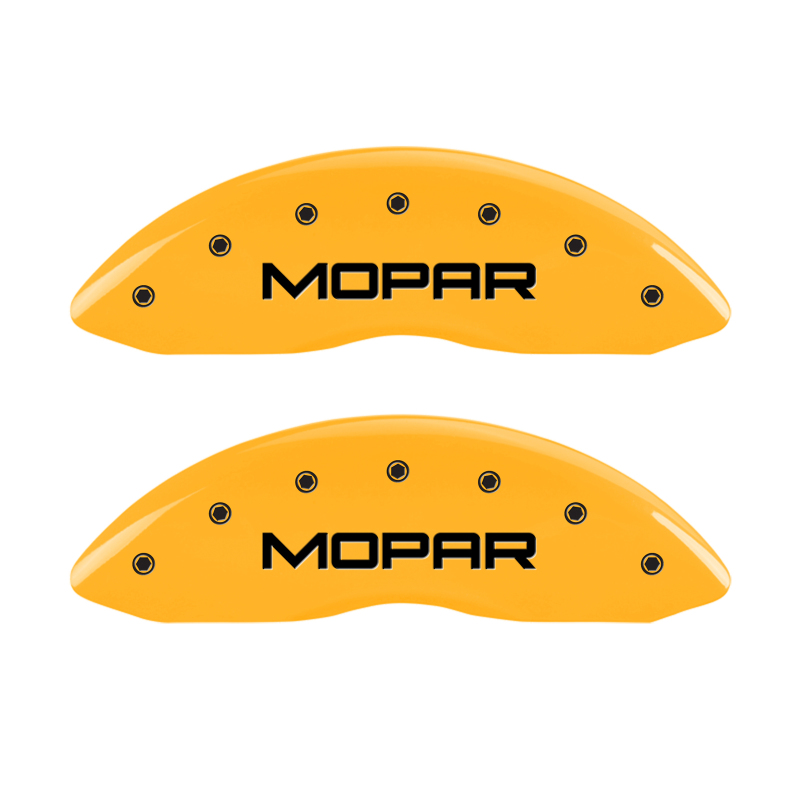 MGP 4 Caliper Covers Engraved Front & Rear Mopar Yellow Finish Black Char 2006 Dodge Charger - 12001SMOPYL