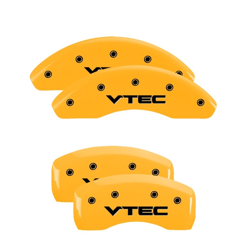 MGP 4 Caliper Covers Engraved Front & Rear Vtech Yellow Finish Black Char 2005 Honda Civic - 20002SVTCYL