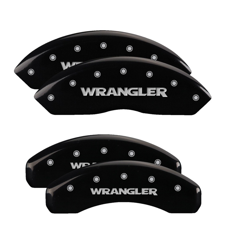 MGP 4 Caliper Covers Engraved Front & Rear WRANGLER Black finish silver ch - 42007SWRGBK