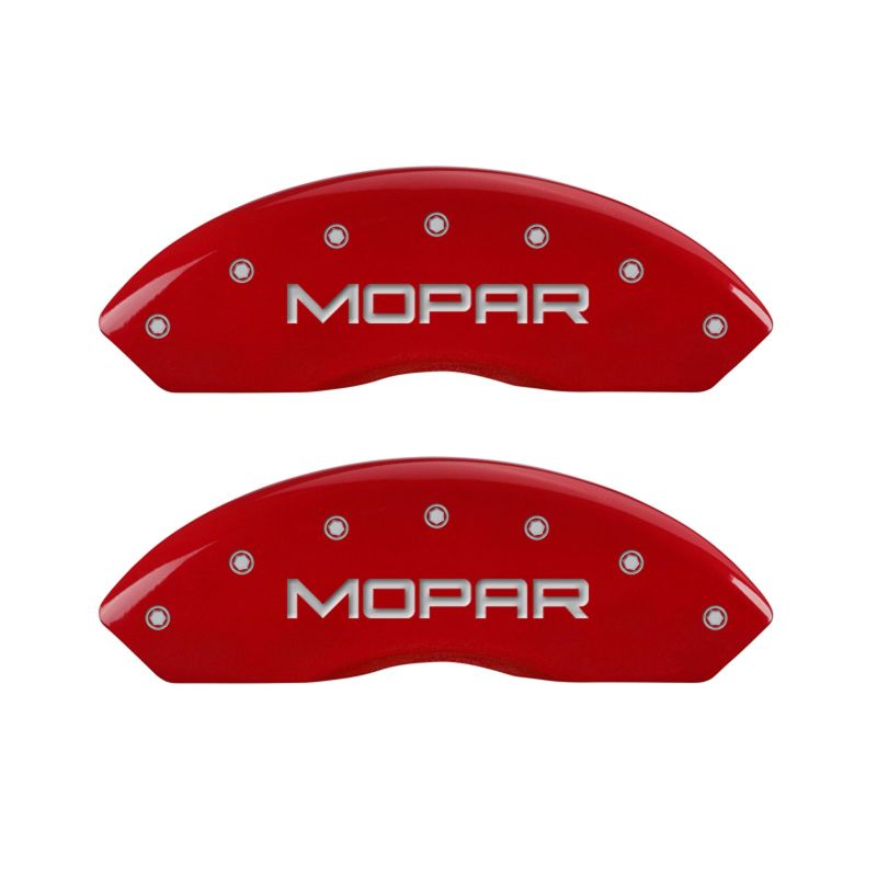 MGP Front set 2 Caliper Covers Engraved Front MOPAR Red finish silver ch - 42009FMOPRD