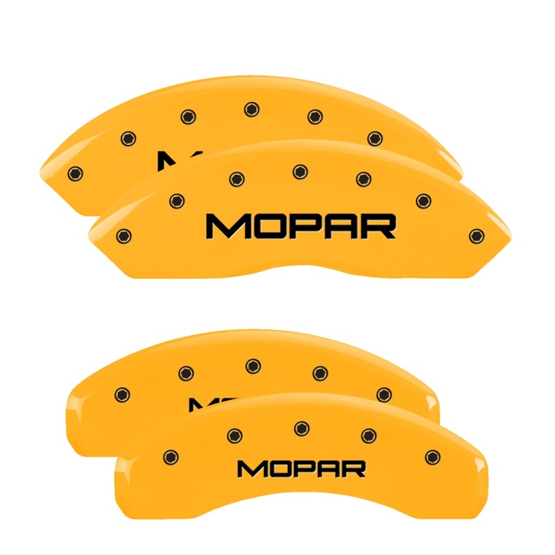 MGP 4 Caliper Covers Engraved Front & Rear Mopar Yellow Finish Black Char 2004 Jeep Wrangler - 42014SMOPYL