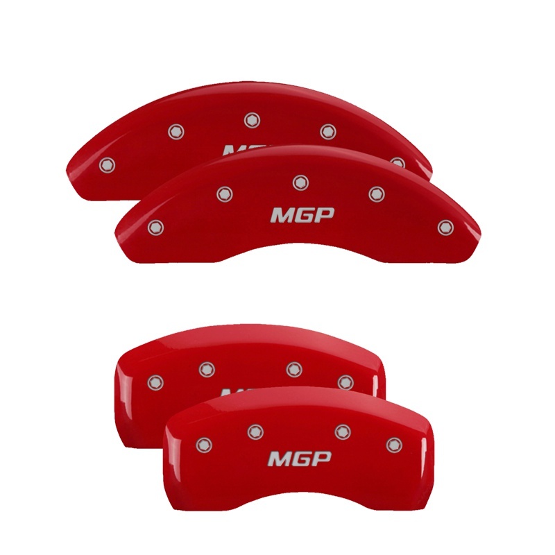 MGP 4 Caliper Covers Engraved Front JEEP Engraved Rear JEEP Grill logo Red finish silver ch - 42016SJPLRD