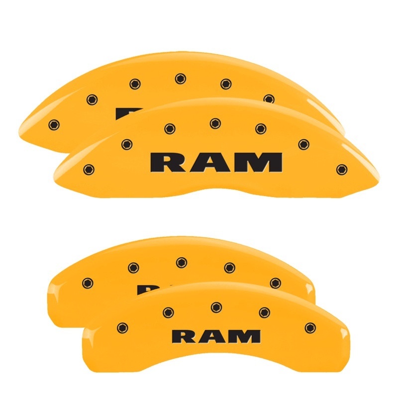MGP 4 Caliper Covers Engraved Front & Rear Ram Yellow Finish Black Char 2019 Ram 1500 - 55005SRAMYL