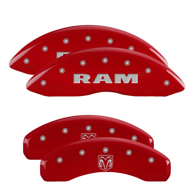 MGP 4 Caliper Covers Engraved Front & Rear 2019 Ram 1500 Red Finish Silver Ram/Ram Head Logo - 55005SRMHRD