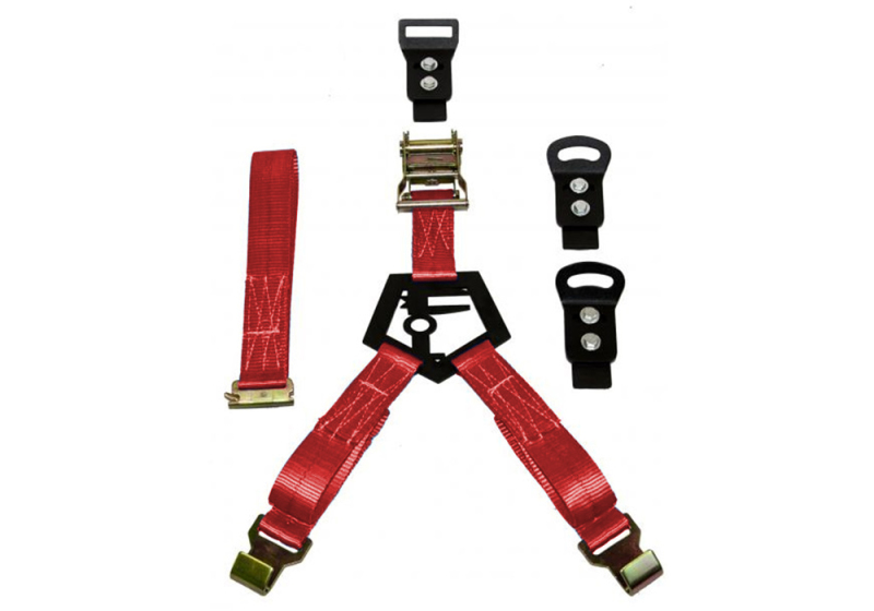 N-Fab Bed Mounted Rapid Tire Strap Universal - Gloss Black - Red Strap - BM1TSRD
