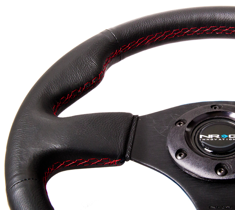 NRG Reinforced Steering Wheel (320mm) Leather w/Red Stitch - RST-012R-RS