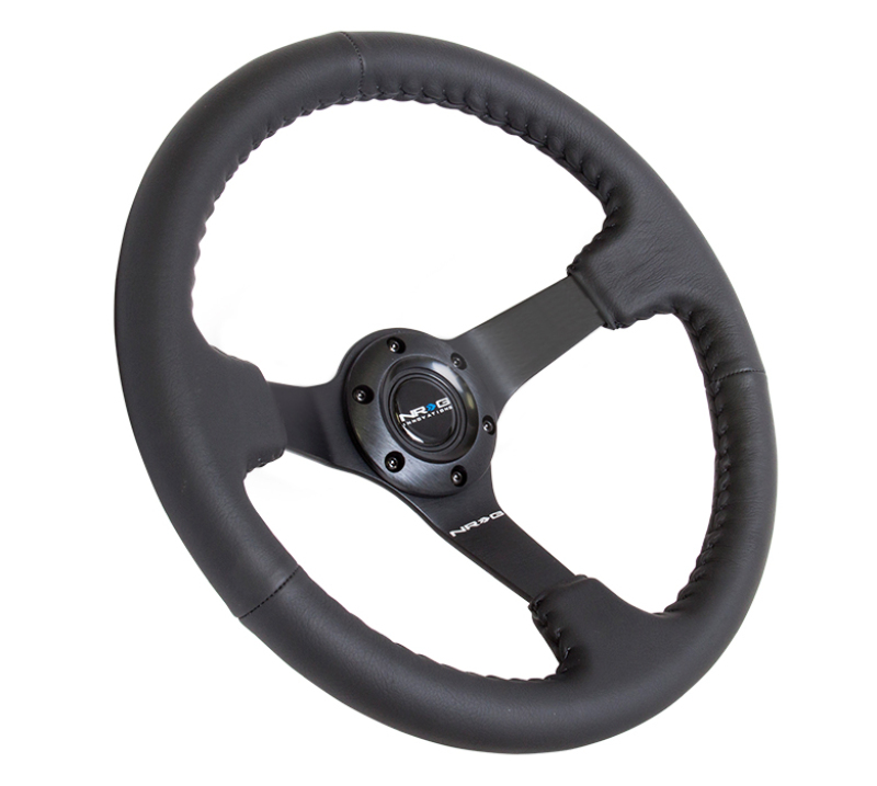 NRG Reinforced Steering Wheel (350mm / 3in. Deep) Bk Leather w/Bk BBall Stitch (Odi Bakchis Edition) - RST-036MB-R