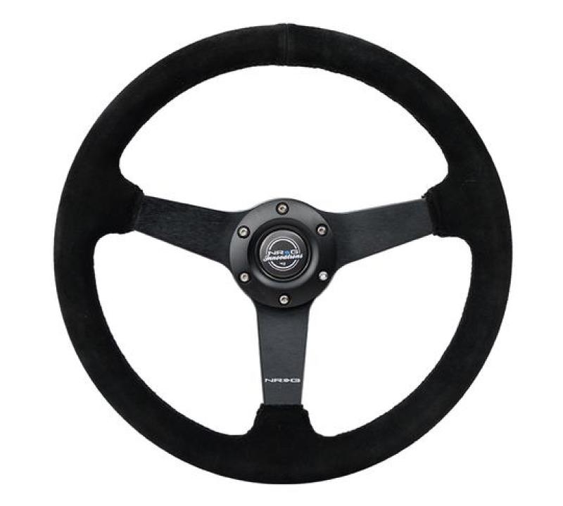 NRG Sport Steering Wheel (350mm / 1.5in Deep) Black Suede/Black Stitch w/Matte Black Solid Spokes - RST-037MB-S