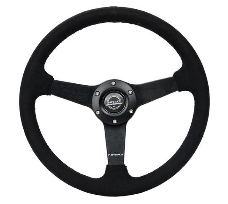 NRG Sport Steering Wheel (350mm/ 1.5in. Deep) Matte Black Spoke/ Black Alcantara w/ Black Stitching - RST-037MB-SA
