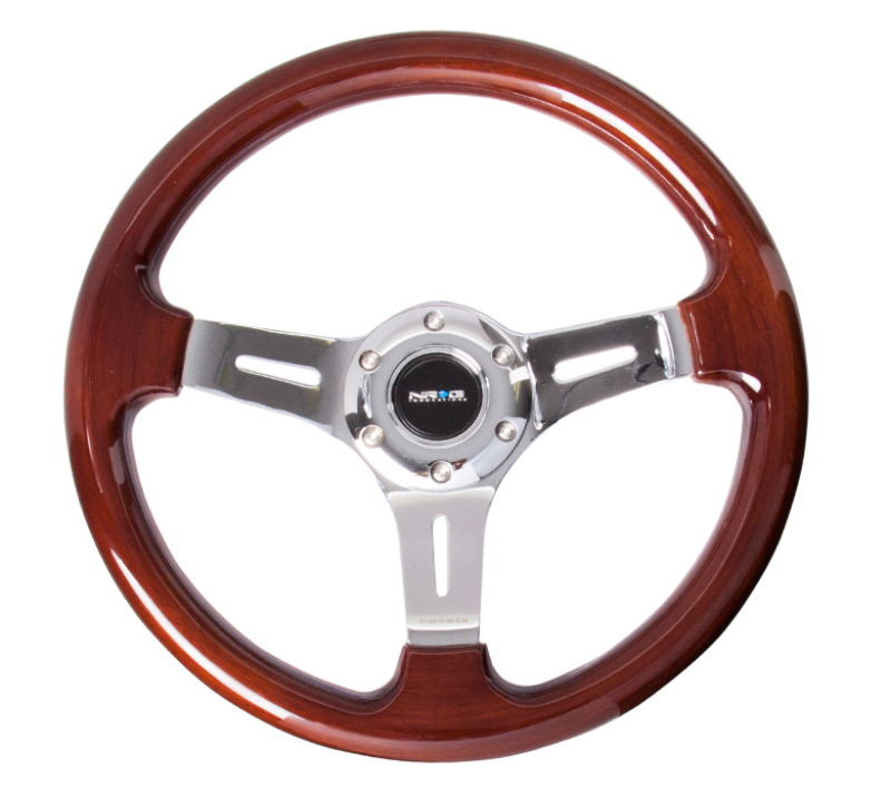 NRG Classic Wood Grain Steering Wheel (330mm) Wood Grain w/Chrome 3-Spoke Center - ST-015-1CH
