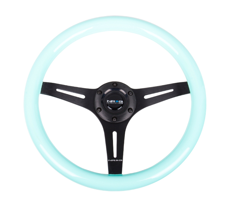 NRG Classic Wood Grain Steering Wheel (350mm) Minty Fresh Color Grip w/Black 3-Spoke Center - ST-015BK-MF