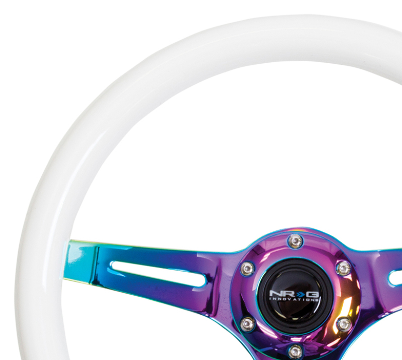 NRG Classic Wood Grain Steering Wheel (350mm) Glow-N-The-Dark Green Grip w/Neochrome 3-Spoke Center - ST-015MC-GL