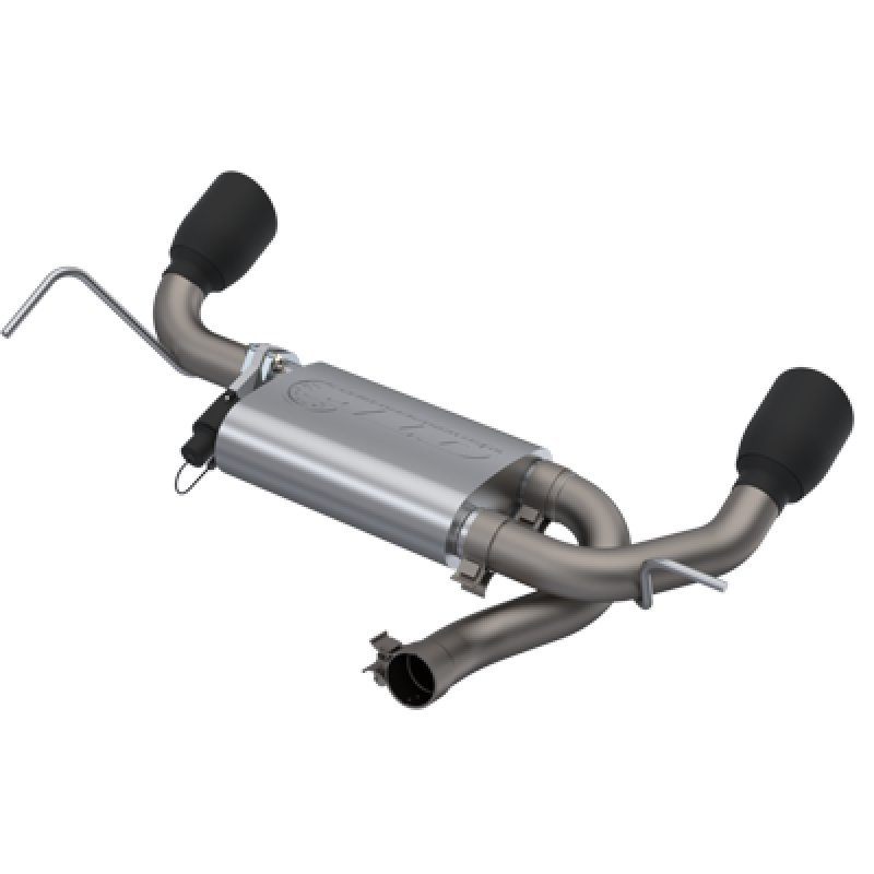 QTP 07-18 Jeep Wrangler 3.6L/3.8L 304SS Screamer Axle Back Exhaust w/4in Black Tips - 425007B