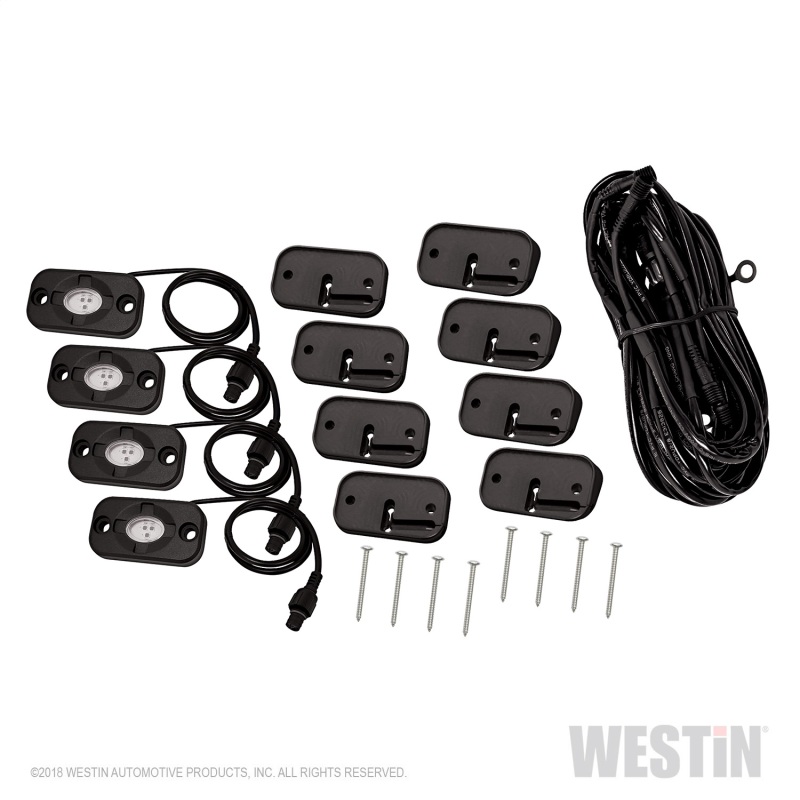 Westin Universal LED Rock Light Kit - 4 Lights - 14ft 9in Wiring Harness & Switch - 09-80005