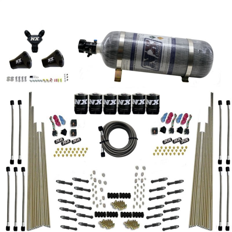 Nitrous Express 8 Cyl Dry Direct Port Three Stage 6 Solenoids Nitrous Kit (200-600HP) w/Comp Bottle - 93206-12