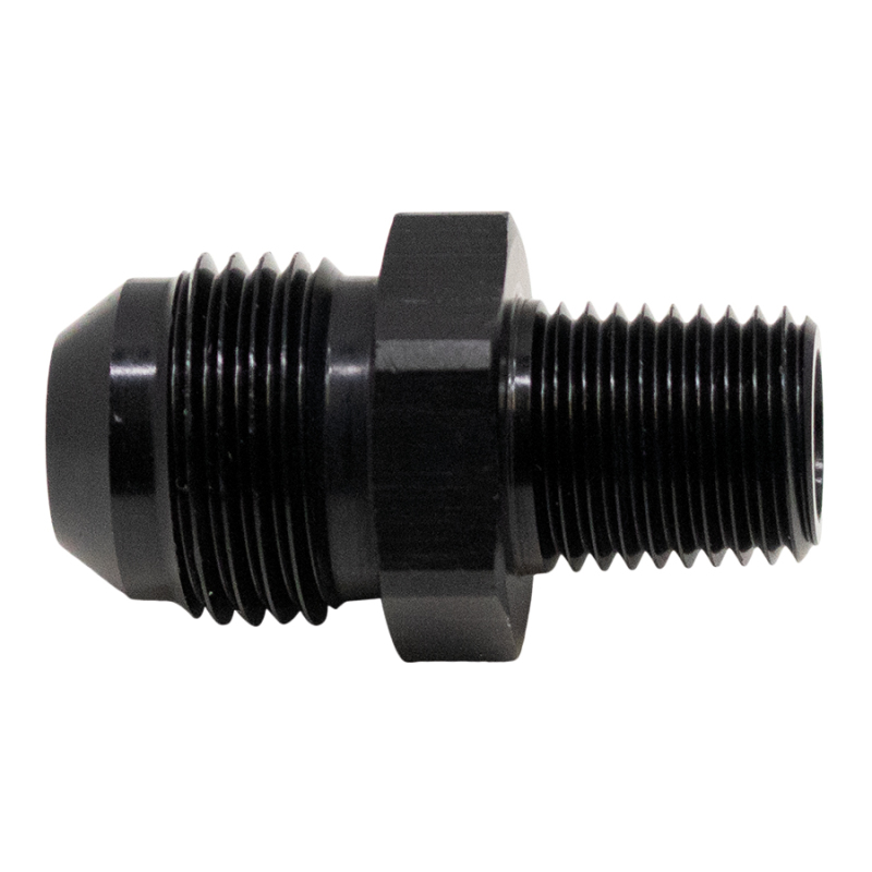 DeatschWerks 8AN Male Flare to 1/4in Male NPT Adapter - Anodized Matte Black - 6-02-0904-B