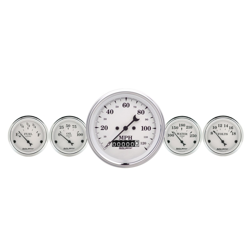AutoMeter Gauge Kit 2 Pc. Quad & Speedometer 3-3/8in. Old Tyme White - 1600