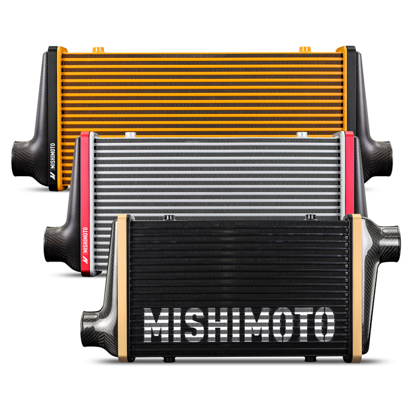 Mishimoto Universal Carbon Fiber Intercooler - Gloss Tanks - 525mm Gold Core - S-Flow - P V-Band - MMINT-UCF-G5G-S-P