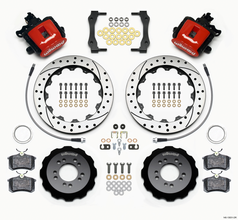 Wilwood Combination Parking Brake Rear Kit 12.88in Drilled Red 2013-Up Ford Focus ST w/ Lines - 140-13031-DR