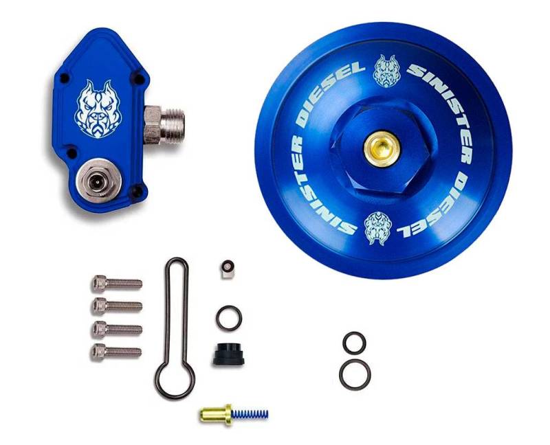 Sinister Diesel 03-07 Ford 6.0L Powerstroke Blue Spring Kit w/ Adjustable Billet Spring Housing - SD-FUELBLK-6.0-ADJ-FFC