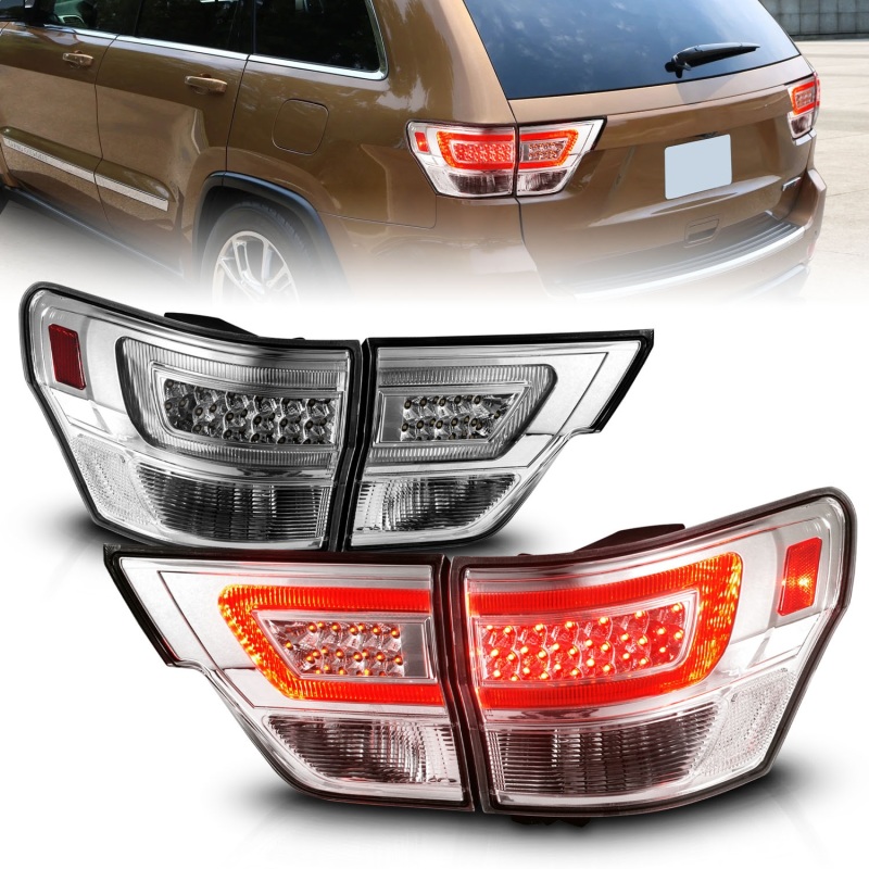 ANZO 11-13 Jeep Grand Cherokee LED Taillights w/ Lightbar Chrome Housing/Clear Lens 4pcs - 311441