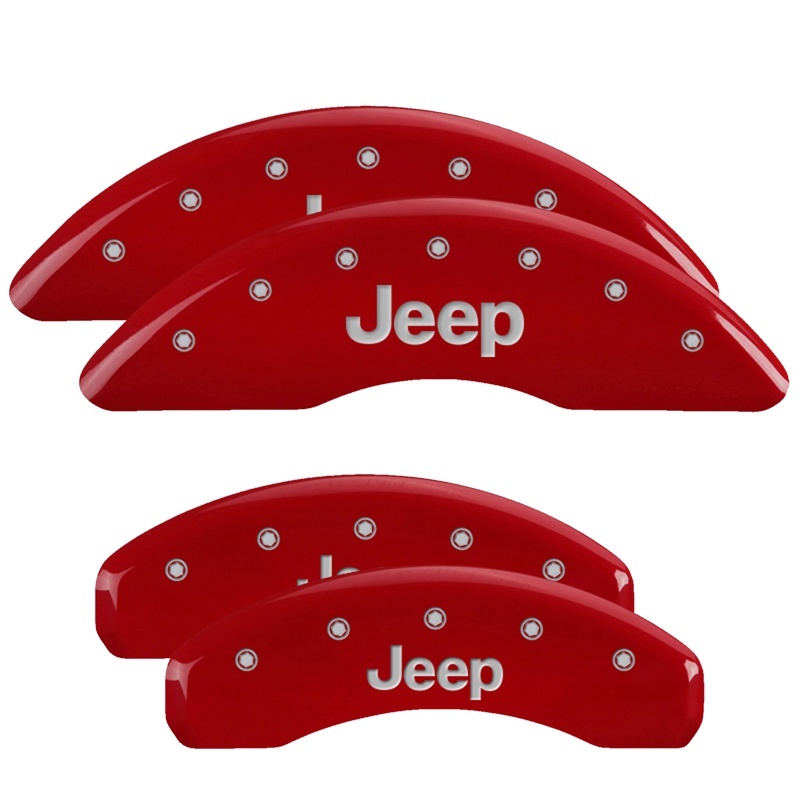 MGP 4 Caliper Covers Engraved Front Rear JEEP Logo Engraved Red Finish Silver Characters - 42023SJEPRD