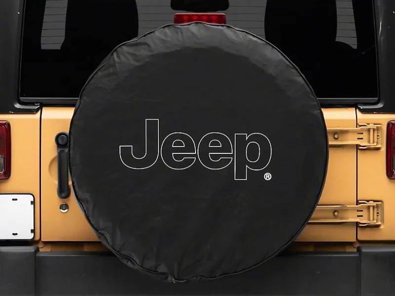 Officially Licensed Jeep 66-18 CJ5/ CJ7/ Wrangler YJ/ TJ/JK Outline Logo Spare Tire Cover- 32In - OLJJ157894D