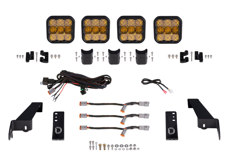 Diode Dynamics Jeep JL SS5 4-Pod CrossLink Grille Lightbar Kit Pro - Yellow Combo - DD7269