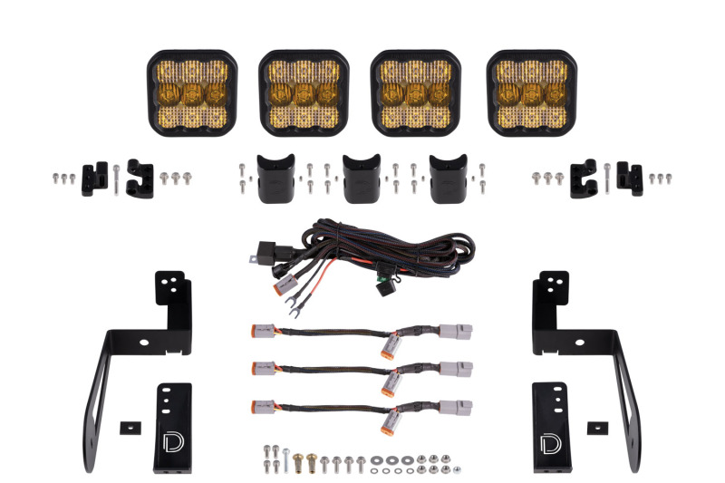 Diode Dynamics Jeep JK SS5 4-Pod CrossLink Grille Lightbar Kit Pro - Yellow Combo - DD7273