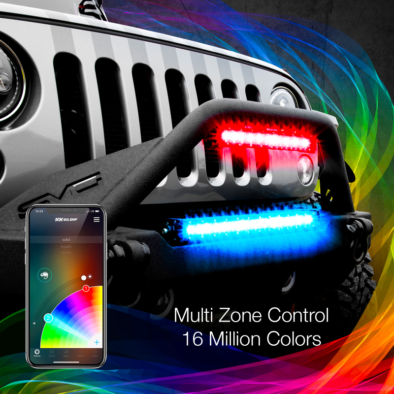 XK Glow RGBW Light Bar High Power Offroad Work/Hunting Light w/ Bluetooth Controller 14In - XK-BAR-14